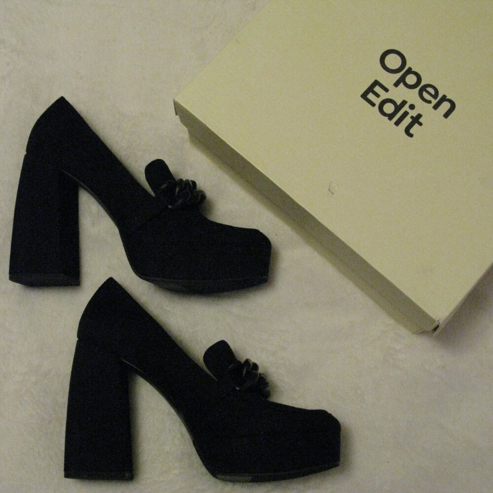 Nordstrom Black Platform Chain-Accent Block Heel Pumps - Picture 7 of 12